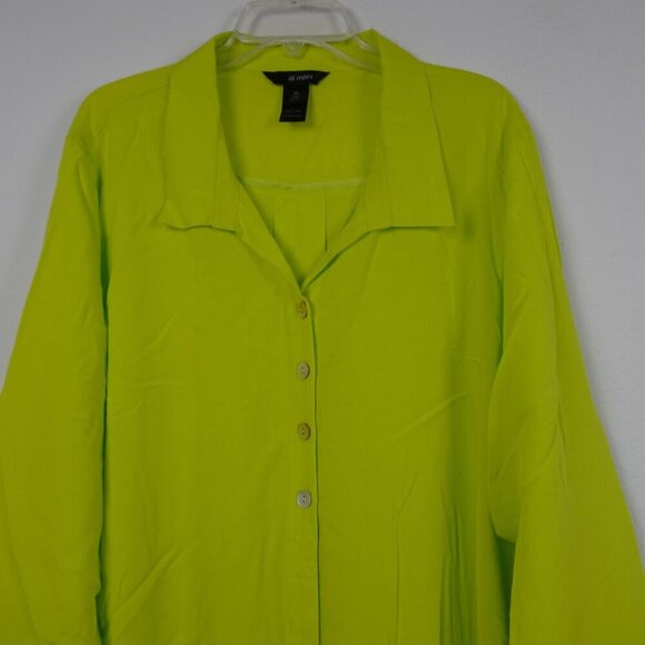 Ali Miles Tunic Top Women's Plus Size 3X Yellow Green Bright Button Front - Picture 2 of 9